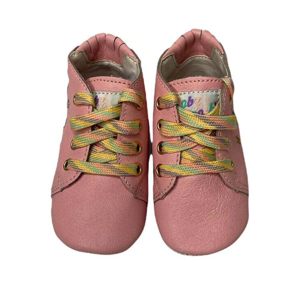 Vintage 1980s Girls Osh Kosh B'gosh Infant Pink Leather Hi Tops Baby‎ Shoes Sz 1
